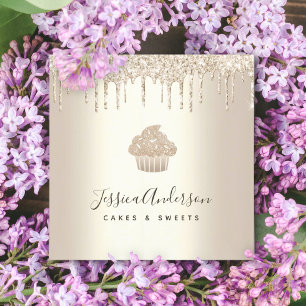 Gouden Cupcake Pastry Bakery Chef Glitter Drips Ch Vierkante Visitekaartje