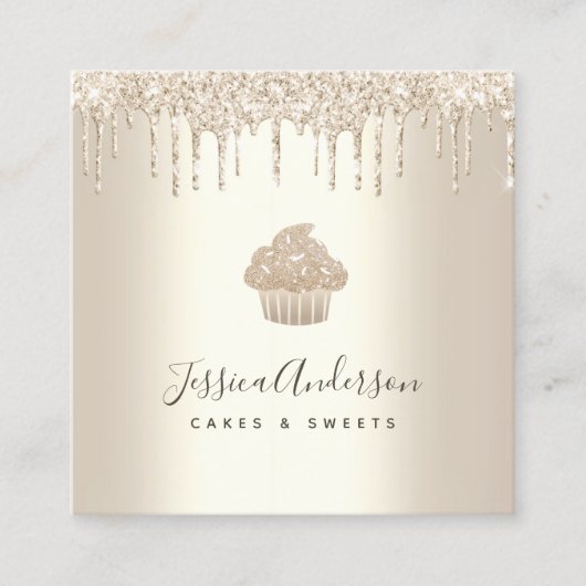Gouden Cupcake Pastry Bakery Chef Glitter Drips Ch Vierkante Visitekaartje (Voorkant)