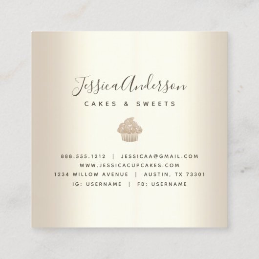 Gouden Cupcake Pastry Bakery Chef Glitter Drips Ch Vierkante Visitekaartje (Achterkant)
