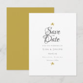Gouden Cupido's Elegante Script Bewaar de Datum Aankondigingskaart (Voorkant / Achterkant)