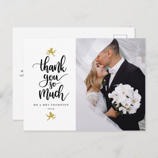 Gouden Cupids Trouwfoto Dank u Briefkaart (Voorkant / Achterkant)