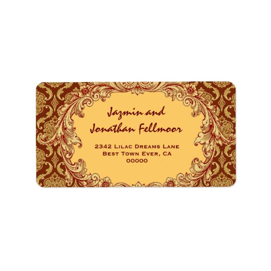 Gouden Curlicue Damask S455 Etiket (Voorkant)