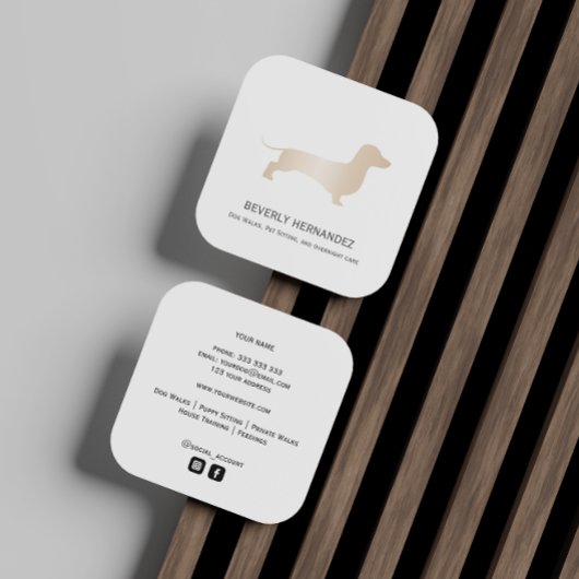 Gouden Dachshund hond Walker Trainer Puppy zitten Vierkante Visitekaartje