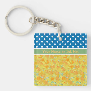 Gouden Daffodils in een team met Blauwe Witte Polk Sleutelhanger