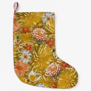 Gouden dahlia bloemen, bloemontwerp. kleine kerstsok