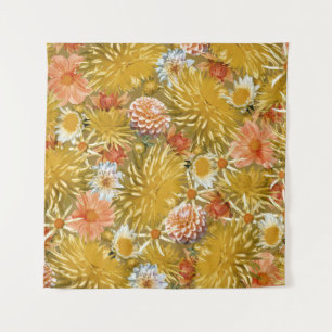 Gouden dahlia bloemen, bloemontwerp. wandkleed