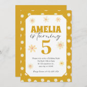 Gouden Daisy verjaardagsfeestuitnodiging op elke l Kaart (Voorkant / Achterkant)