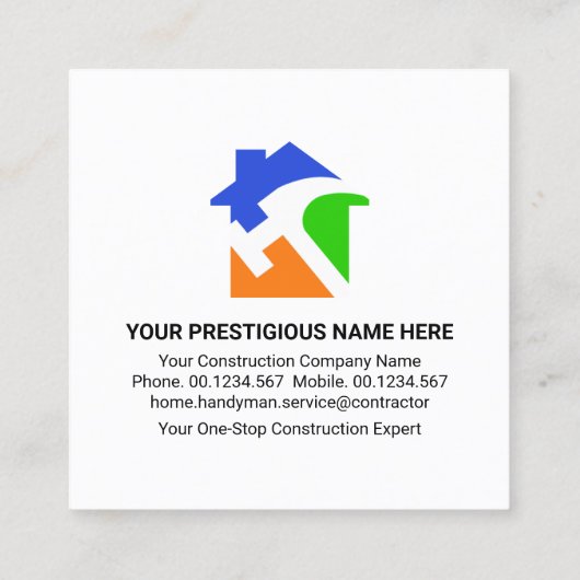 Gouden Dak Handyman Tools Building Vierkante Visitekaartje (Achterkant)