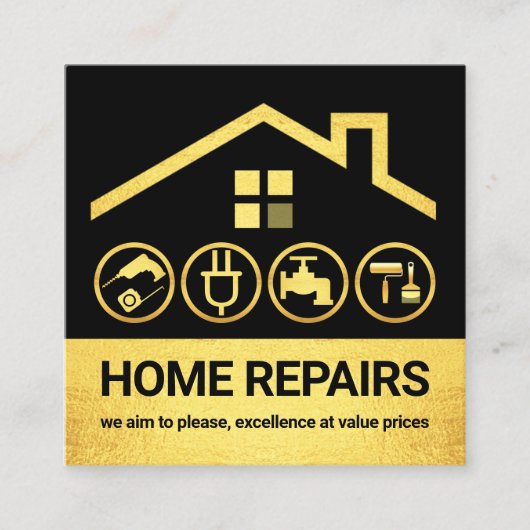 Gouden Dak Lijst Handyman Gereedschap Vierkante Visitekaartje (Voorkant)