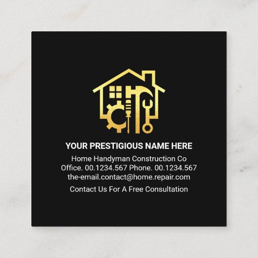 Gouden Dak Lijst Handyman Gereedschap Vierkante Visitekaartje (Achterkant)
