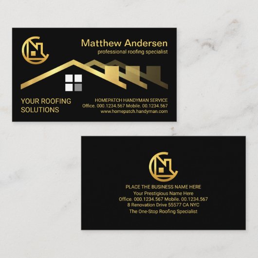 Gouden dakbedekking bouwer visitekaartje (Voorkant / Achterkant)