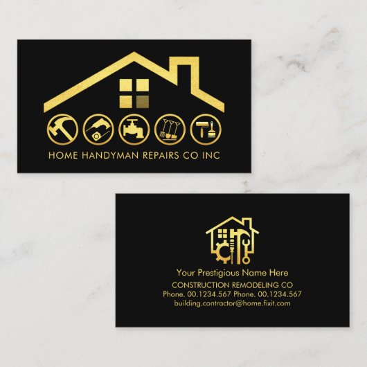 Gouden Dakgebouw Handyman Tools Visitekaartje (Voorkant / Achterkant)