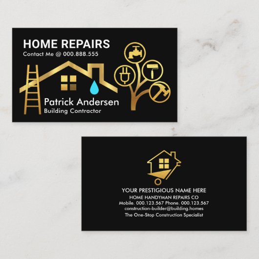 Gouden Dakladder Building Tools Tree Visitekaartje (Voorkant / Achterkant)