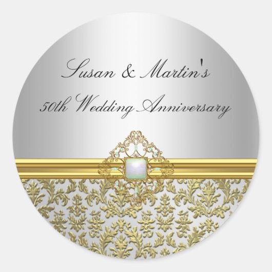 Gouden Damask 50e bruiloft Jubileum Sticker (Voorkant)