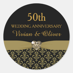 Gouden Damask 50e bruiloft Jubileum Sticker