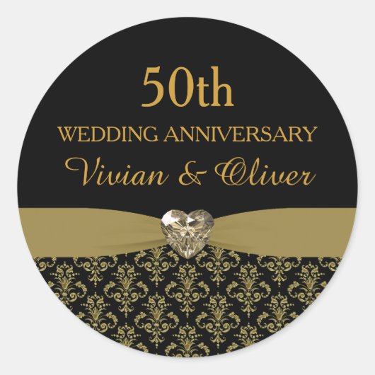 Gouden Damask 50e bruiloft Jubileum Sticker (Voorkant)