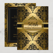 Gouden Damask 50ste Huwelijksjubileum Uitnodiging (Voorkant / Achterkant)