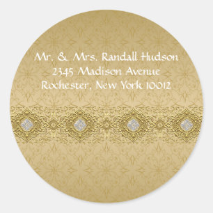 Gouden Damask Adresetiketten Ronde Sticker