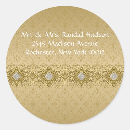 Gouden Damask Adresetiketten Ronde Sticker (Voorkant)