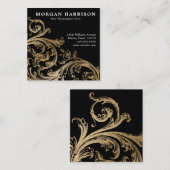 Gouden Damask Barokke Swirl Vierkante Visitekaartje (Voorkant / Achterkant)