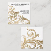 Gouden Damask Barokke Swirl Vierkante Visitekaartje (Voorkant / Achterkant)