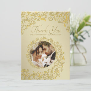 Gouden Damask bruiloft Dank u fotokaart Bedankkaart