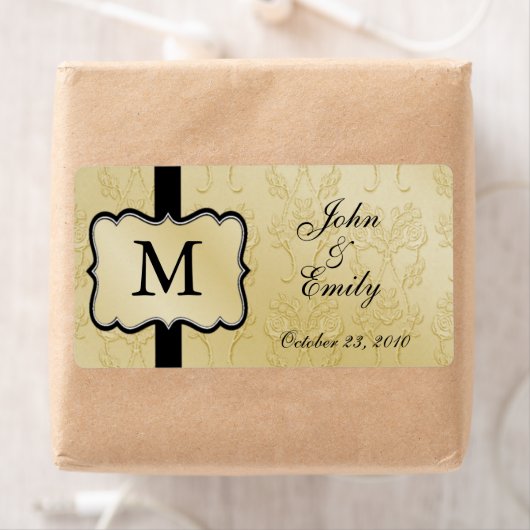 Gouden Damask Bruiloft Favor Labels (Insitu)