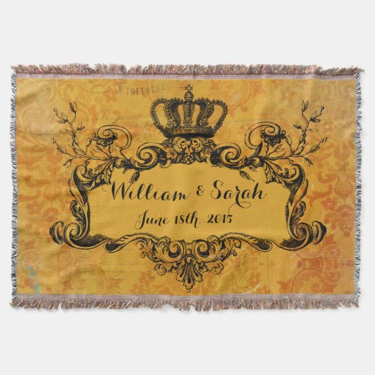 Gouden Damask Custom Wedding Royal Crown Throw Deken (Voorkant)