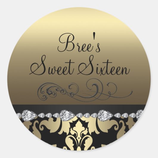 Gouden Damask & Diamond Sweet 16 Sticker (Voorkant)