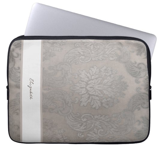 Gouden Damask Electronics Bag met Initialen of Naa Laptop Sleeve (Voorkant)