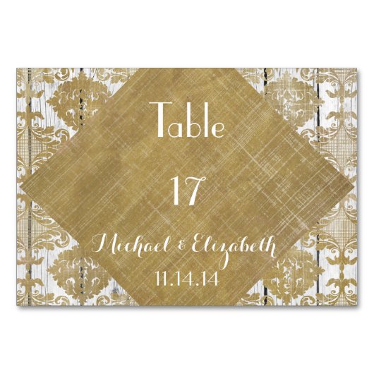  gouden Damask en White Wood Wedding Kaart (Voorkant)