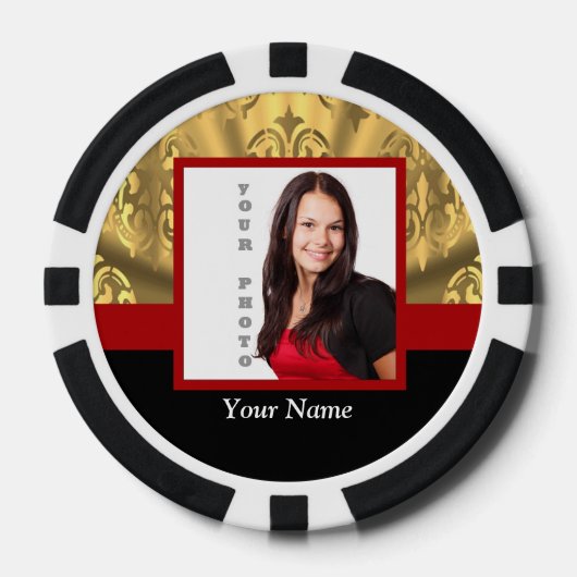 Gouden damask fotosjabloon poker chips (Voorkant)