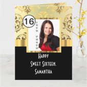 Gouden damask fotosjabloon zoet zestien kaart (Gele Bloem)