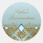 Gouden Damask & Jewel Quinceanera Sticker (Voorkant)