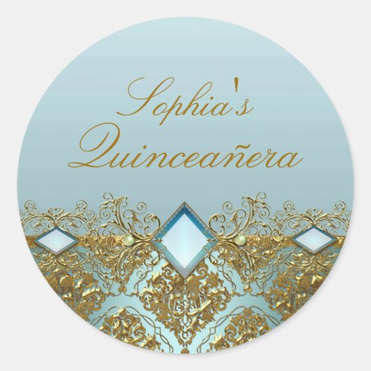 Gouden Damask & Jewel Quinceanera Sticker (Voorkant)