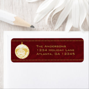 Gouden Damask Kerstversiering op Garnett Etiket