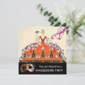 GOUDEN DAMASK MASKERS,ORANJE LADY MASQUERADE FEest Kaart (Staand voorkant)