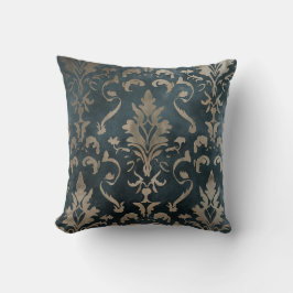Gouden Damask op Deep Blauwgroen Kussen