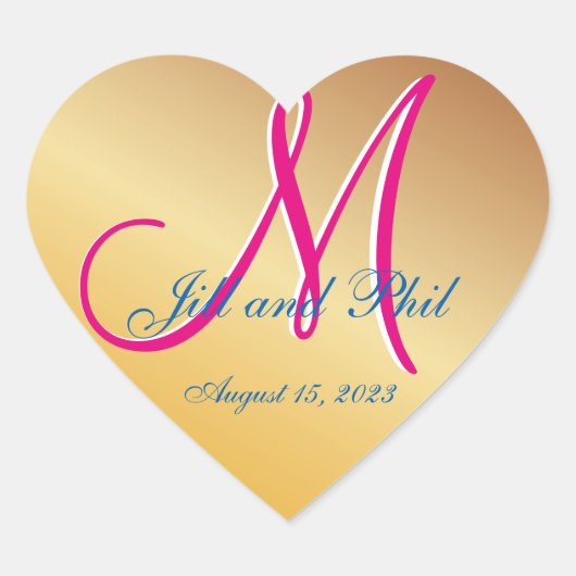 Gouden Damask Oranje Geel 3d Monogram Hart Sticker (Voorkant)