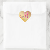 Gouden Damask Sinaasappelsgeel 3D Monogram Hart Sticker (Tas)