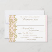 Gouden Damask Vine Bloemen Roze en Goud Reactie RSVP Kaartje (Voorkant)