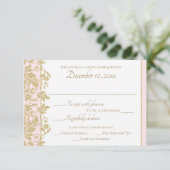 Gouden Damask Vine Bloemen Roze en Goud Reactie RSVP Kaartje (Staand voorkant)