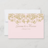 Gouden Damask Vine Bloemen Roze en Goud Reactie RSVP Kaartje (Achterkant)