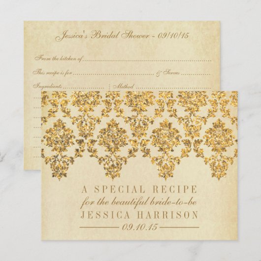  gouden Damask Vrijgezellenfeest Recept Kaarten (Voorkant / Achterkant)