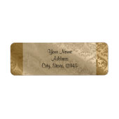 Gouden Damask Zijde Posh Bruiloft Label (Voorkant)
