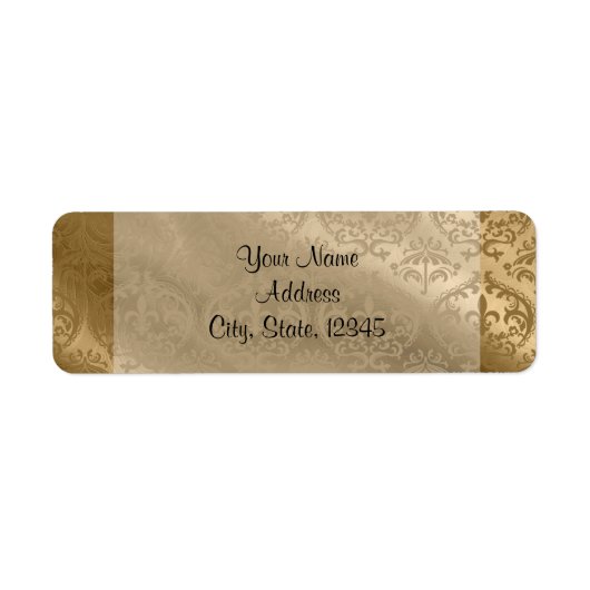 Gouden Damask Zijde Posh Bruiloft Label (Voorkant)