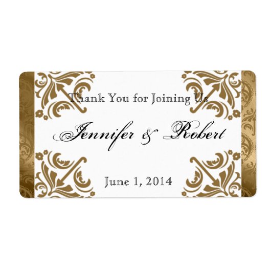 Gouden Damask Zijde Posh Water Flesetiket Etiket (Voorkant)