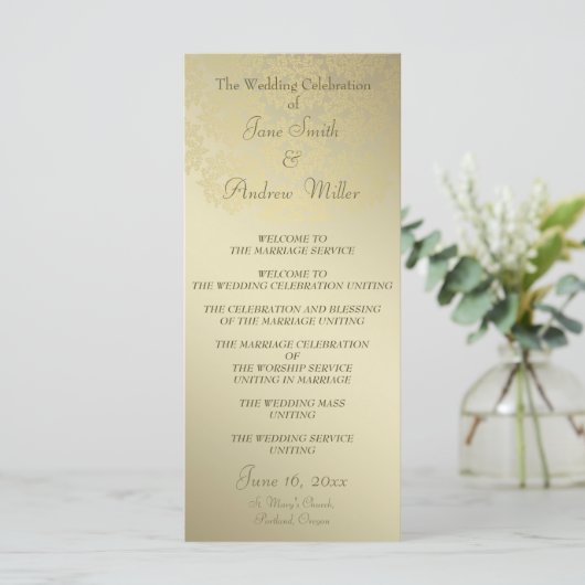 Gouden Damaskpatroon Trouwprogramma's Programmakaart (Staand voorkant)