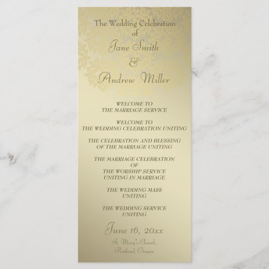 Gouden Damaskpatroon Trouwprogramma's Programmakaart (Voorkant)