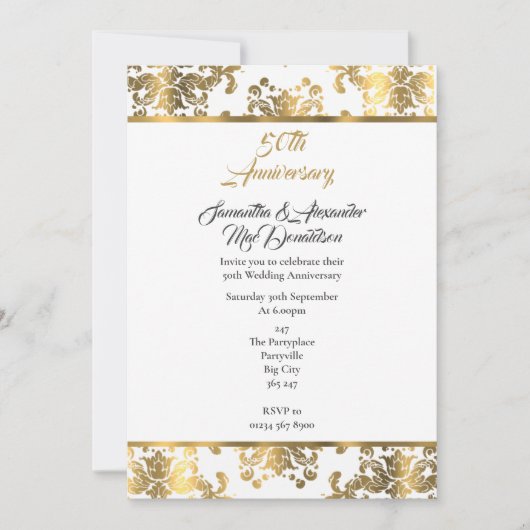 Gouden damast 50ste huwelijksjubileum kaart (Voorkant)